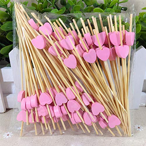 LHKJ 100 Piezas Palillos de cóctel de Madera Desechables con decoración corazón para Boda Fiesta cóctel cumpleaños ect