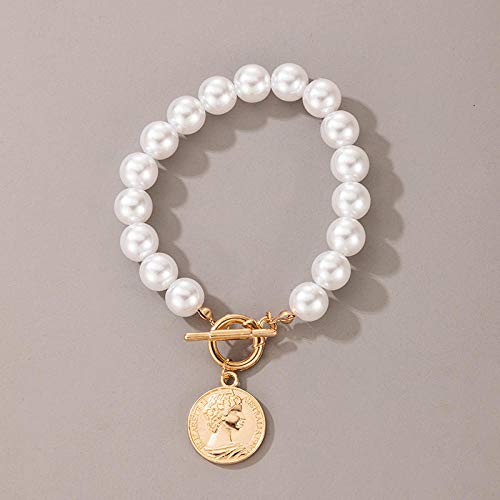 LHXMY Artículo Completo, Moneda, Hebilla De Una Palabra, Collar Corto, Collar De Perlas, Cadena De Clavícula De 42 Cm De Longitud