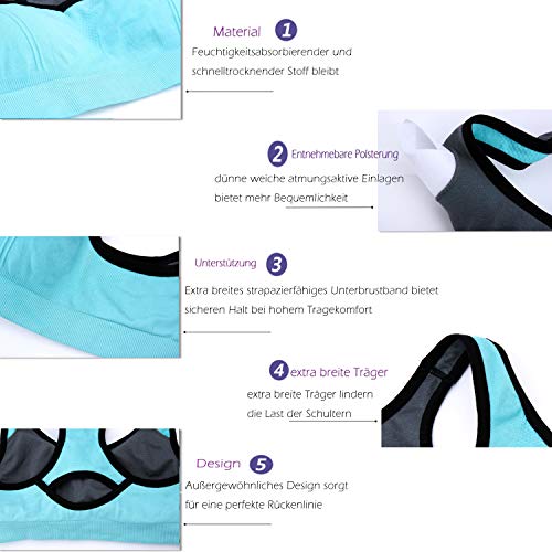 Libella Mujer Sujetador Deportivo Push Up Bustier con Amplio Correas Fitness Yoga Camisetas Sin Mangas 3765 Verde L/XL