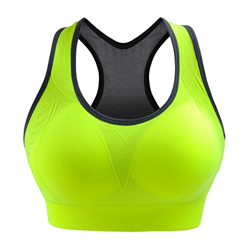 Libella Mujer Sujetador Deportivo Push Up Bustier con Amplio Correas Fitness Yoga Camisetas Sin Mangas 3765 Verde L/XL