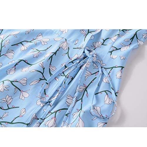 ღLILICATღ Vestido de Fiesta Corto Mini para Mujer Manga Larga Otoño Invierno, Vestido Casual Estampado de Flor Escote V Sexy Vestido con Faja Volantes Suelto