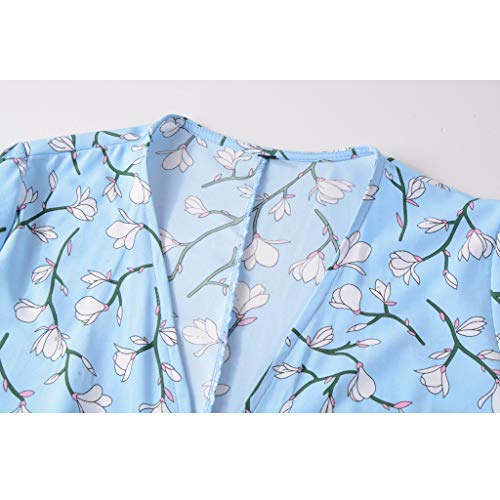 ღLILICATღ Vestido de Fiesta Corto Mini para Mujer Manga Larga Otoño Invierno, Vestido Casual Estampado de Flor Escote V Sexy Vestido con Faja Volantes Suelto