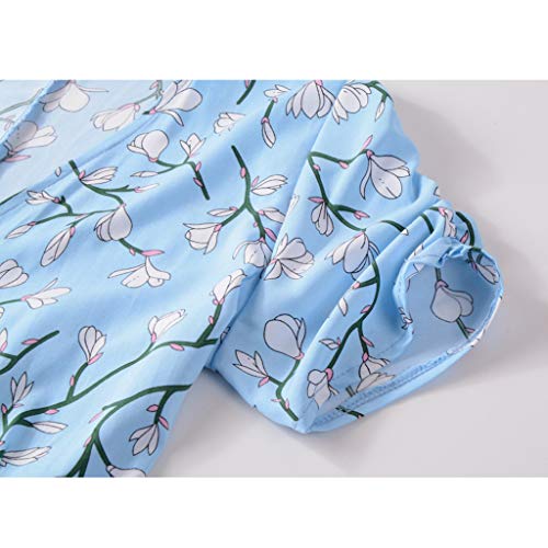 ღLILICATღ Vestido de Fiesta Corto Mini para Mujer Manga Larga Otoño Invierno, Vestido Casual Estampado de Flor Escote V Sexy Vestido con Faja Volantes Suelto