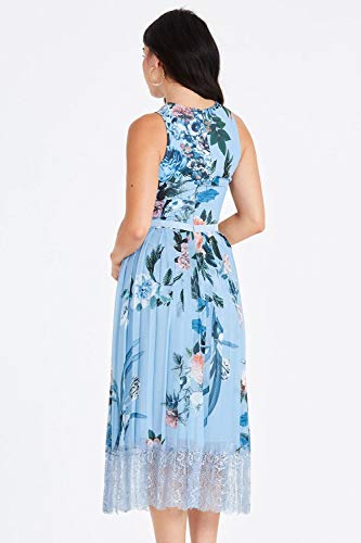 Little Mistress Rori Blue Floral Midi Dress with Lace Vestido Fiesta Mujer, Azul (Multi 001), 36 (Talla del Fabricante: 8)