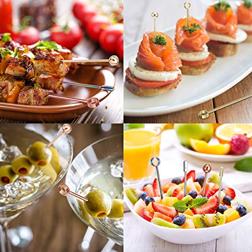 Liwein 16 Piezas Palillos de Cóctel Acero Inoxidable Brochetas de Cóctel de Frutas Metal Palillos de Fruta para Bocadillos de Frutas Pastel de Postre Decoraciones de Fiestas Bodas
