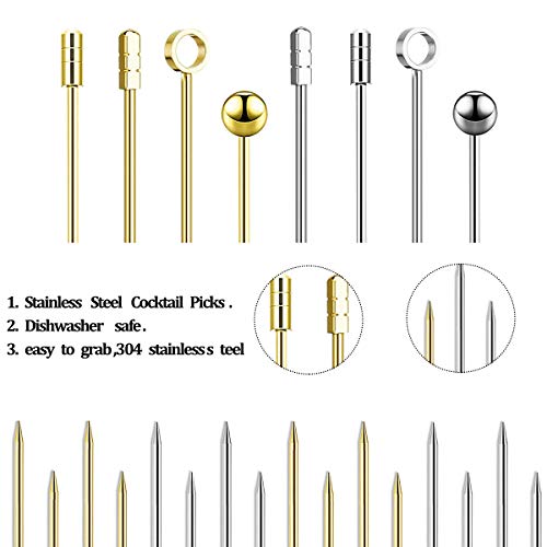 Liwein 16 Piezas Palillos de Cóctel Acero Inoxidable Brochetas de Cóctel de Frutas Metal Palillos de Fruta para Bocadillos de Frutas Pastel de Postre Decoraciones de Fiestas Bodas