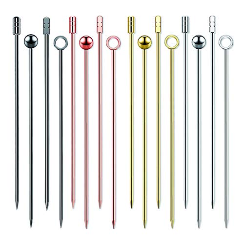 Liwein 16 Piezas Palillos de Cóctel Acero Inoxidable Brochetas de Cóctel de Frutas Metal Palillos de Fruta para Bocadillos de Frutas Pastel de Postre Decoraciones de Fiestas Bodas
