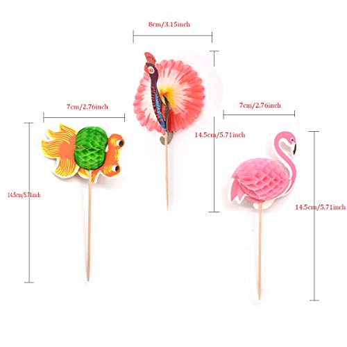 Liwein 30 pcs Flamingo Cupcake Toppers,3D Cake Toppers Pavo Real Goldfish Cartoon Cake Picks Toothpicks Suministros de Decoración de Alimentos para Cocktail Fiesta de Cumpleaños Bodas