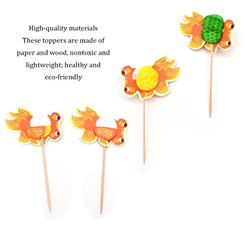 Liwein 30 pcs Flamingo Cupcake Toppers,3D Cake Toppers Pavo Real Goldfish Cartoon Cake Picks Toothpicks Suministros de Decoración de Alimentos para Cocktail Fiesta de Cumpleaños Bodas