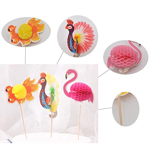 Liwein 30 pcs Flamingo Cupcake Toppers,3D Cake Toppers Pavo Real Goldfish Cartoon Cake Picks Toothpicks Suministros de Decoración de Alimentos para Cocktail Fiesta de Cumpleaños Bodas