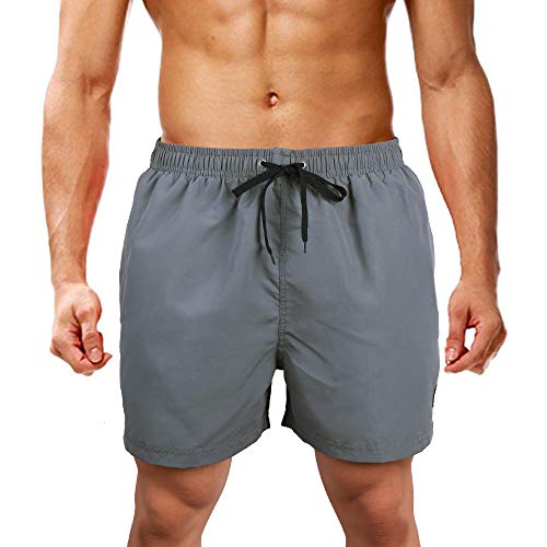 LK LEKUNI Bañador Hombre Pantalones de Playa con Forro con Cordón Traje de Baño Pantalón Ceñido_Gris_M