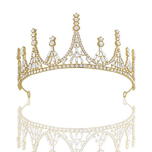 Logo Corona del Rhinestone, súper Femenina Hada Tocado de Novia, Boda Simple Corona Mujer Y Princesa atmosférica Accesorios (Color : Gold)