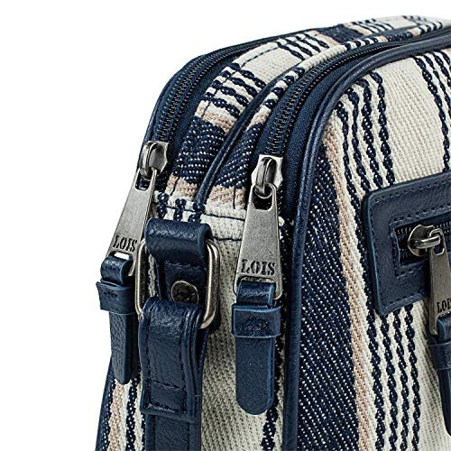 Lois - Bolso Bandolera de Mujer pequeño. Lona Estampada y Cuero PU Acolchado. Muy cómodo y para Diario. Calidad diseño y Marca. Original para 307283, Color Azul