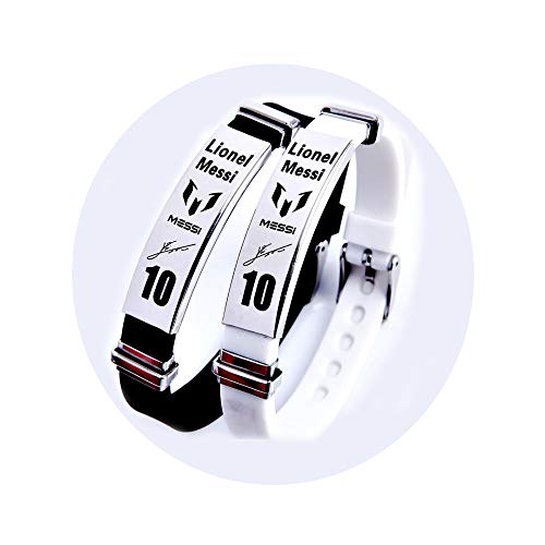 Lorh's store Fútbol Lionel Messi Inspirador Firma Pulseras Ajustables Messi número 10 Pulsera de Silicona Deporte 2 Piezas