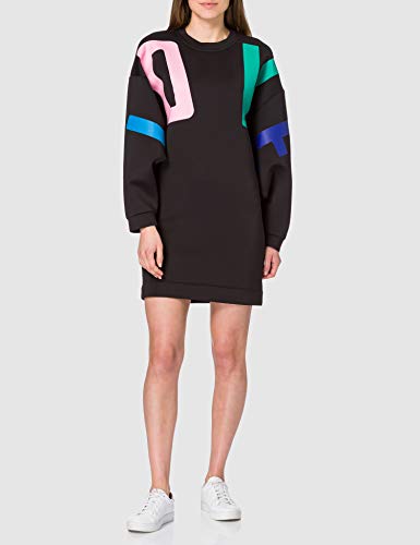 Love Moschino Soft Lightweight Neoprene Dress with Long Batwing Sleeves and Maxi Multicolor Logo Print on The Front. Vestido Casual, Negro, 40 para Mujer