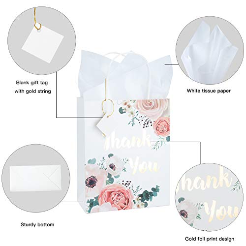 Loveinside Bolsas De Regalo Blancas De Tamaño Mediano - Lámina De Oro Bolsas De Regalo De Diseño De Texto con Papel De Seda para IR De Compras, Fiestas, Bodas - Paquete De 12-20.4 X 10.2 X 25.4 Cm