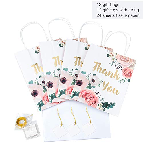 Loveinside Bolsas De Regalo Blancas De Tamaño Mediano - Lámina De Oro Bolsas De Regalo De Diseño De Texto con Papel De Seda para IR De Compras, Fiestas, Bodas - Paquete De 12-20.4 X 10.2 X 25.4 Cm