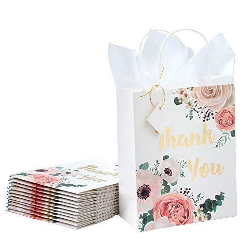 Loveinside Bolsas De Regalo Blancas De Tamaño Mediano - Lámina De Oro Bolsas De Regalo De Diseño De Texto con Papel De Seda para IR De Compras, Fiestas, Bodas - Paquete De 12-20.4 X 10.2 X 25.4 Cm