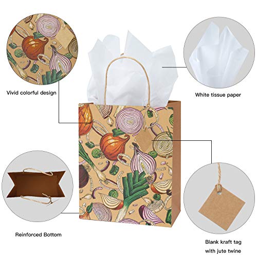 Loveinside Bolsas De Regalo Kraft De Tamaño Mediano - Bolsas De Regalo De Diseño Vegetal con Papel De Seda para IR De Compras, Fiestas, Bodas, Baby Shower - Paquete De 4-20.4 X 10.2 X 25.4 CM