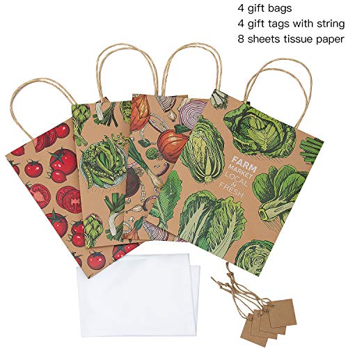 Loveinside Bolsas De Regalo Kraft De Tamaño Mediano - Bolsas De Regalo De Diseño Vegetal con Papel De Seda para IR De Compras, Fiestas, Bodas, Baby Shower - Paquete De 4-20.4 X 10.2 X 25.4 CM