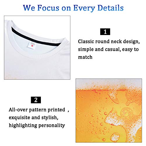 Loveternal Camiseta Hombre Beer 3D Digital Impreso Verano Ocasional Manga Corta Cerveza Tops XL