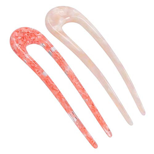 Lseqow Pinza para el Pelo con Horquilla, Horquillas en Forma de U, Varillas de Acetato de celulosa con Forma de Carey, Estilo francés para Mujeres, niñas, 2 uds.