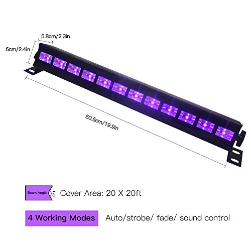 Luces Negras UV, Eleganted 12 LEDS 36W UV Bar Luz Negra de Etapa Lámpara de Luz Negra IP66 Impermeable Barra Ultravioleta con IR Remoto Control para Fiestas Boda Disco DJ Bar Partido