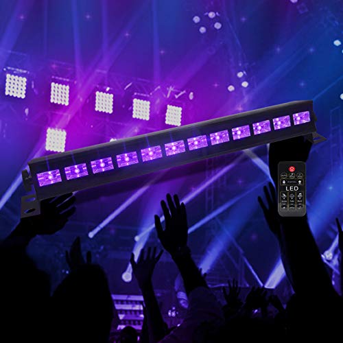 Luces Negras UV, Eleganted 12 LEDS 36W UV Bar Luz Negra de Etapa Lámpara de Luz Negra IP66 Impermeable Barra Ultravioleta con IR Remoto Control para Fiestas Boda Disco DJ Bar Partido