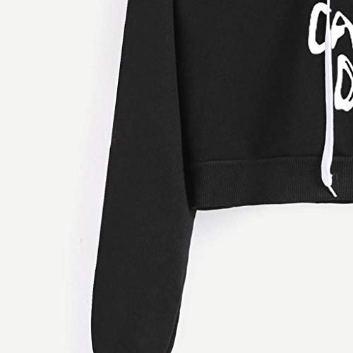 LUCKYCAT Sudadera con Capucha de Manga Larga de Las Letras de Las Mujeres Sudaderas con Capucha Blusa (Negro 2, X-Small)
