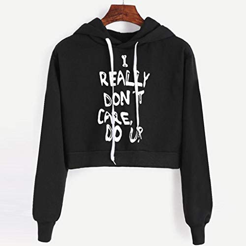 LUCKYCAT Sudadera con Capucha de Manga Larga de Las Letras de Las Mujeres Sudaderas con Capucha Blusa (Negro 2, X-Small)