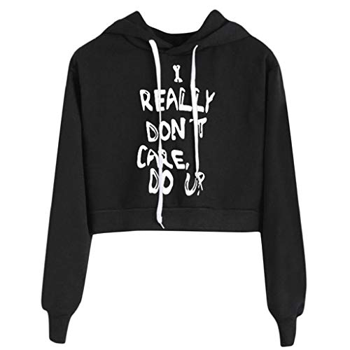 LUCKYCAT Sudadera con Capucha de Manga Larga de Las Letras de Las Mujeres Sudaderas con Capucha Blusa (Negro 2, X-Small)