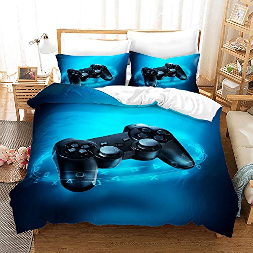 LZTTDMG 3D Juego de Ropa de Cama 200x200cm 3 Piezas Conjunto de Juego de Funda de edredón Consola de Juegos Azul con Cremallera Oculta de Microfibra Funda de edredón con 2 Fundas de Almohada