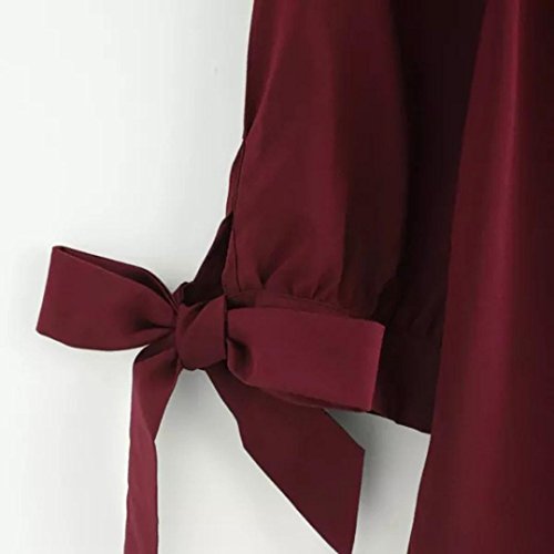 Manga Tres Cuartos Camiseta para Mujer, Covermason Blusa Irregular de la Blusa de Tres Cuartos del Vendaje de la Manga del Cuello en V de Las Mujeres sólidas(L, Vino Rojo)