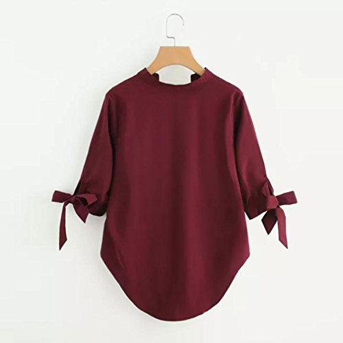 Manga Tres Cuartos Camiseta para Mujer, Covermason Blusa Irregular de la Blusa de Tres Cuartos del Vendaje de la Manga del Cuello en V de Las Mujeres sólidas(L, Vino Rojo)