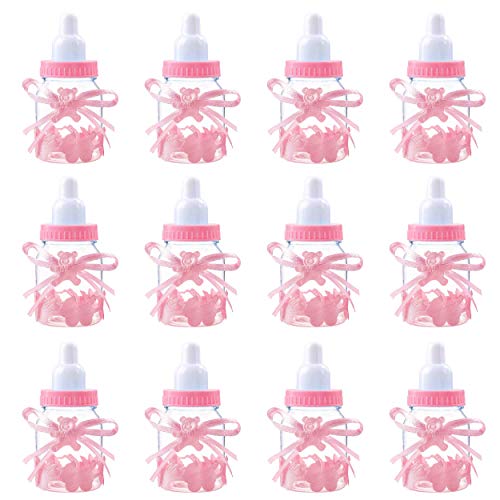 MaoXinTek Botella de Caramelo Biberones Dulces Botella con Mini Chupete de Decoración para Ducha Baby Shower Fiesta de Bautismo 12 Pcs Rosa