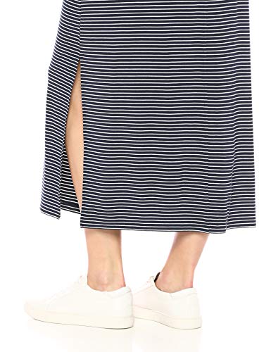 Marca Amazon - Daily Ritual - Vestido largo de punto con cuello mock para mujer, Azul marino, raya blanca, US S (EU S - M)