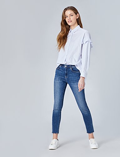 Marca Amazon - find. Blusa de Rayas Oversize con Volantes en la Manga para Mujer, Azul (Blau), 40, Label: M