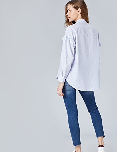 Marca Amazon - find. Blusa de Rayas Oversize con Volantes en la Manga para Mujer, Azul (Blau), 40, Label: M