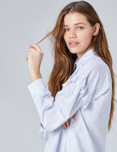 Marca Amazon - find. Blusa de Rayas Oversize con Volantes en la Manga para Mujer, Azul (Blau), 40, Label: M