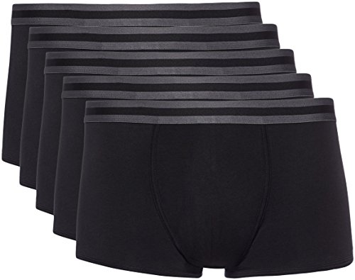 Marca Amazon - find. Calzoncillo Corto Bajo de Algodón Hombre, Pack de 5, Negro (Black X5), L, Label: L
