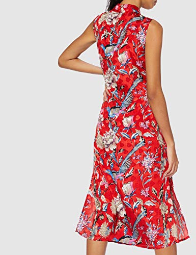 Marca Amazon - find. Vestido Estampado de Fiesta para Mujer, Rojo, 36, Label: XS