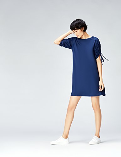 Marca Amazon - find. Vestido Oversize con Mangas Fruncidas para Mujer, Azul (Blau), 38, Label: S