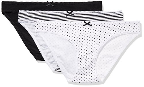 Marca Amazon - Iris & Lilly Braguita Mujer, Pack de 3, Multicolor (Black/Print Dots/Print Stripes), XL, Label: XL