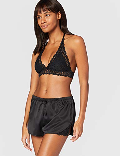 Marca Amazon - IRIS & LILLY Crochet Lace Halter Sujetador Estilo Bralette Mujer, Negro (Black Beauty), M, Label: M