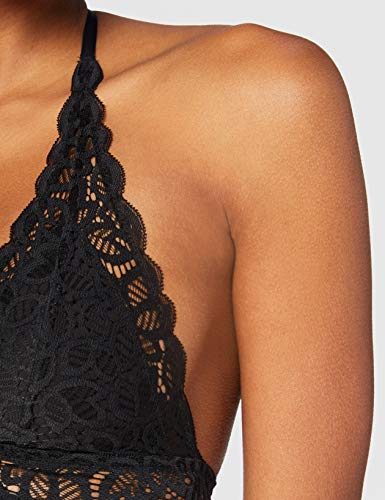 Marca Amazon - IRIS & LILLY Crochet Lace Halter Sujetador Estilo Bralette Mujer, Negro (Black Beauty), M, Label: M