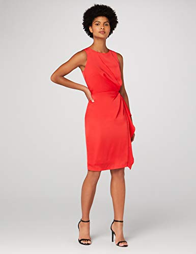 Marca Amazon - TRUTH & FABLE Vestido Túnica Detalle Retorcido Mujer, Rojo (Red), 36, Label: XS