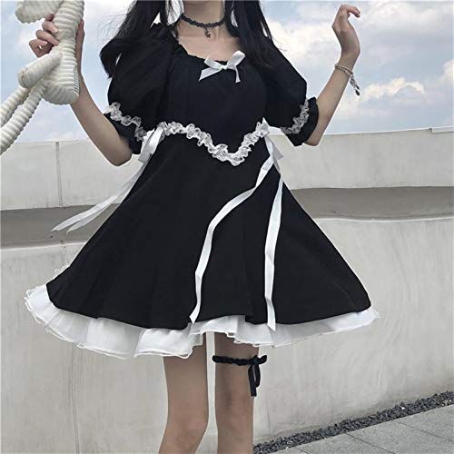 Mcttui Vestido Lolita Lolita Vestido Streetwear Shirt Girl Blanco y Negro Vestido Lolita Sopro Manga Japonés Estilo Punk Estética Elegante Delgado Partido Victoriano Gótico Collar