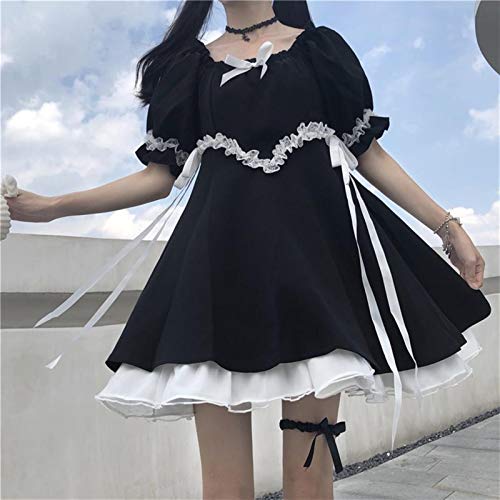 Mcttui Vestido Lolita Lolita Vestido Streetwear Shirt Girl Blanco y Negro Vestido Lolita Sopro Manga Japonés Estilo Punk Estética Elegante Delgado Partido Victoriano Gótico Collar