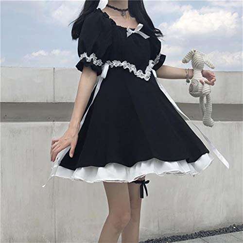 Mcttui Vestido Lolita Lolita Vestido Streetwear Shirt Girl Blanco y Negro Vestido Lolita Sopro Manga Japonés Estilo Punk Estética Elegante Delgado Partido Victoriano Gótico Collar