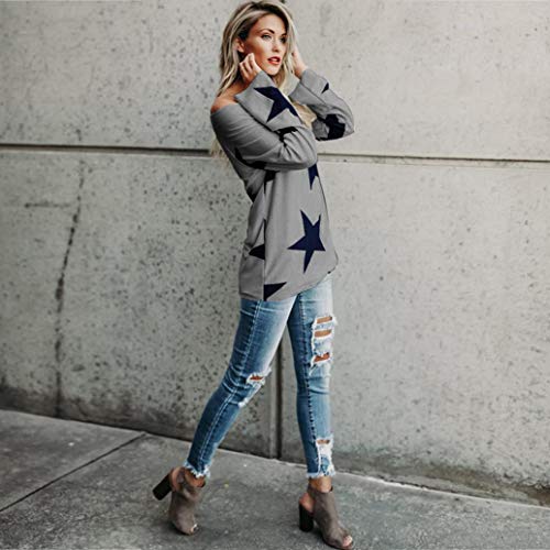 MEIbax 2018 Deportes Moda Mujer Chica Strapless Sudadera Estrella Manga Larga Suelta Recorte su¨¦TER Jersey Tops